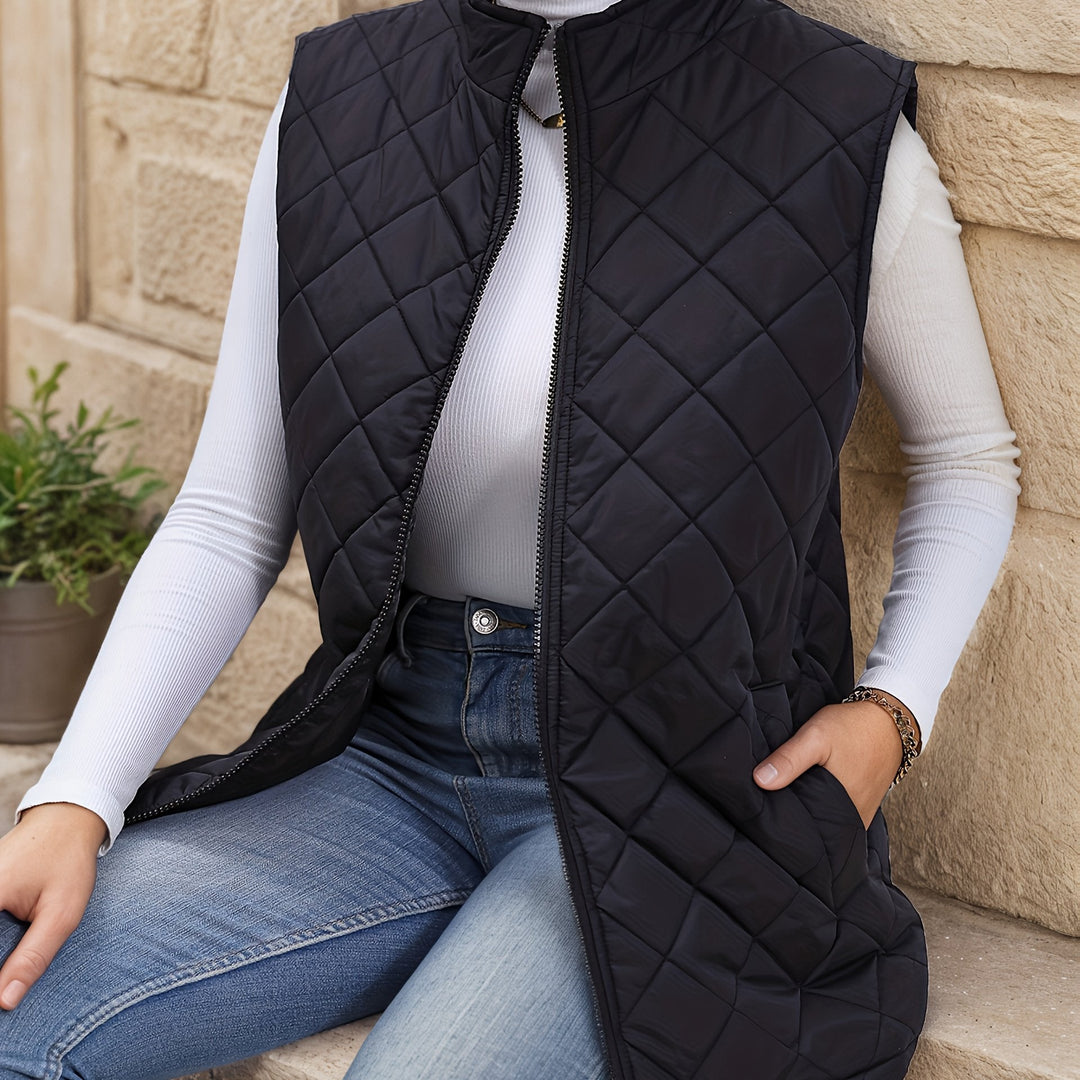 Eileen | Lang vest med diamantquiltet mønster