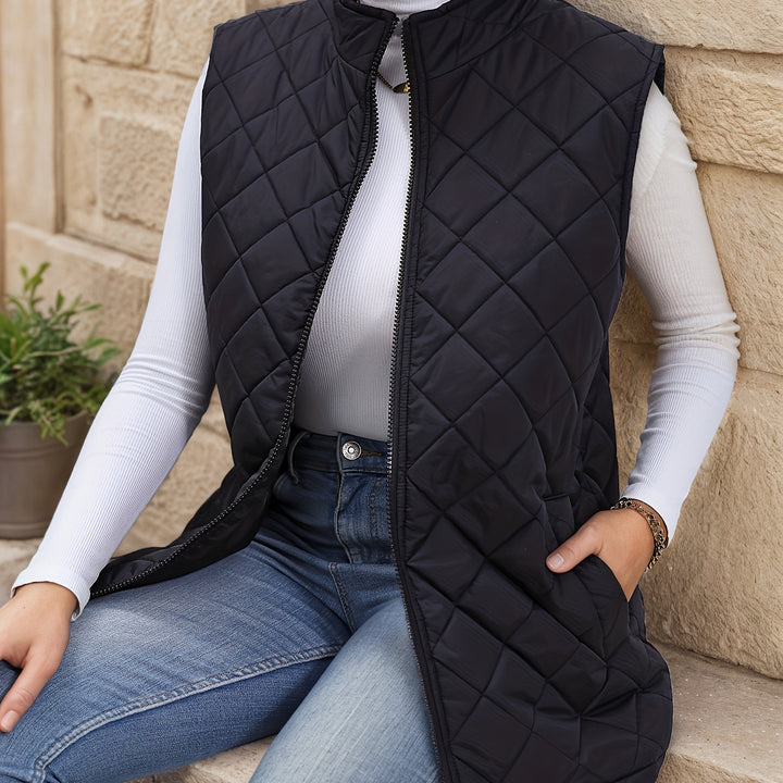 Eileen | Lang vest med diamantquiltet mønster