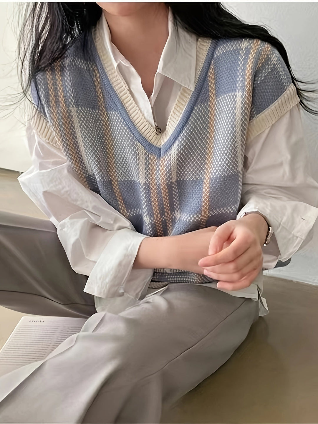 Marnie | Vintage rutete V-hals genservest