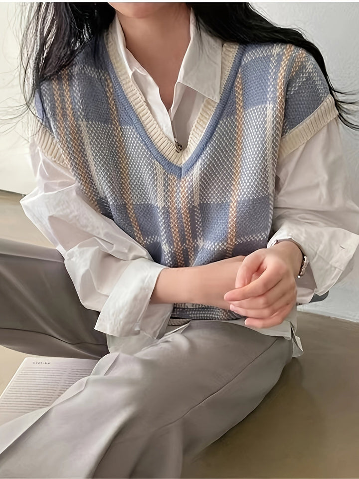 Marnie | Vintage rutete V-hals genservest