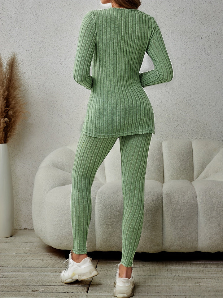 Delphina | Casual ribbestrikket to-delt sett