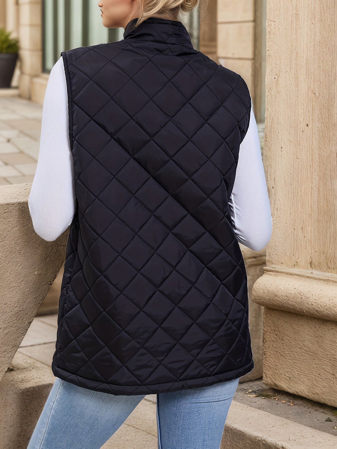 Eileen | Lang vest med diamantquiltet mønster