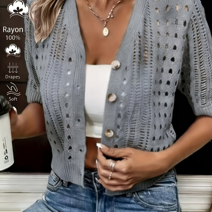 Delphine | Åpenstrikket Kortermet Cardigan