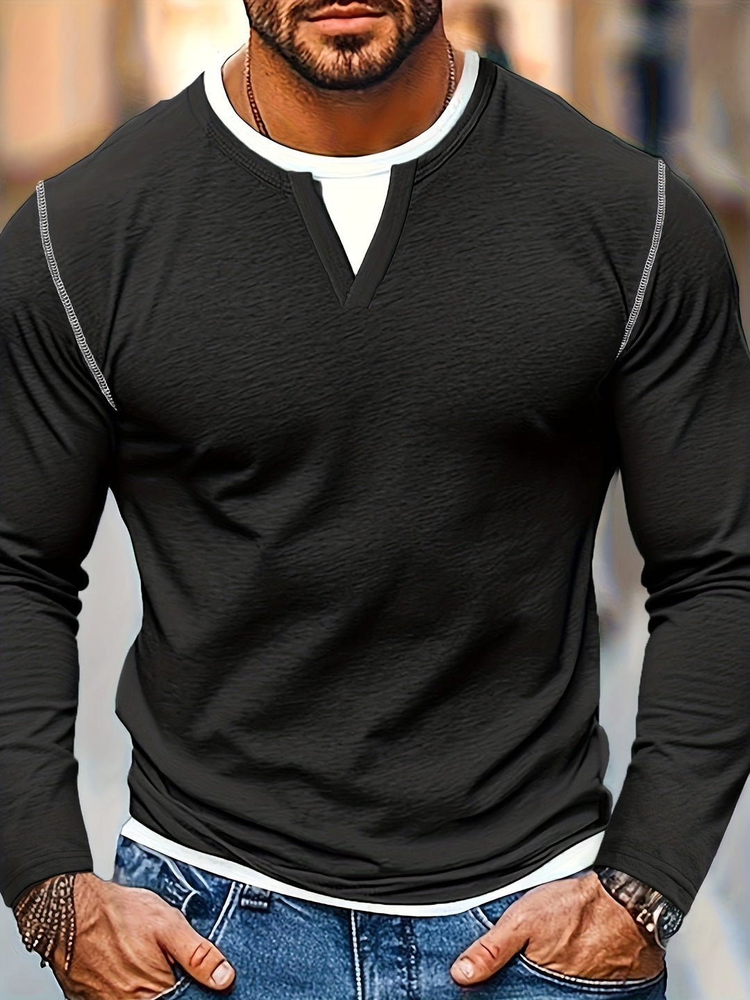 Nathan | Raffinert Henley-skjorte med hakket hals
