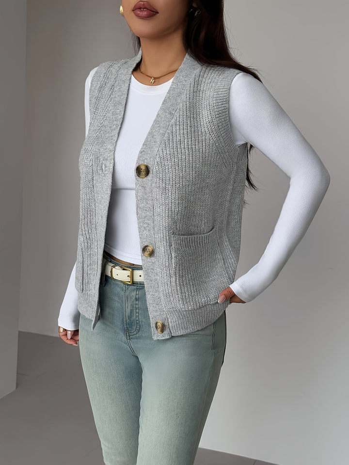Miriam | Knappet V-hals Strikkevest