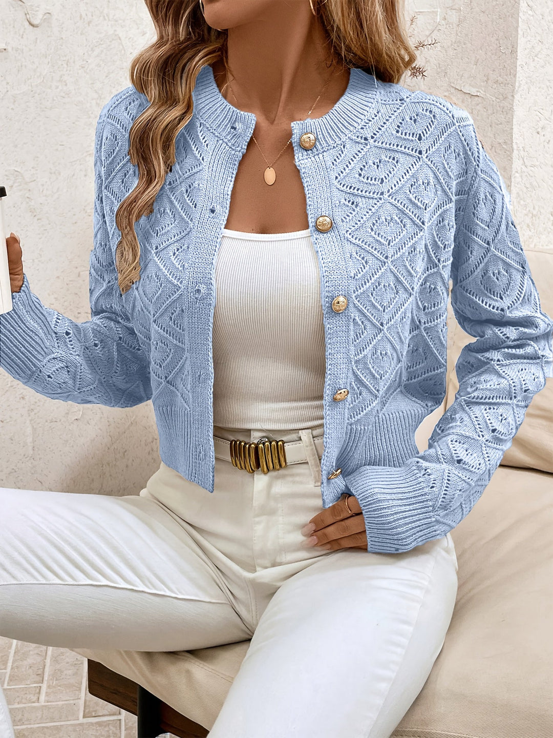 Della | Strukturert knapp-front cardigan