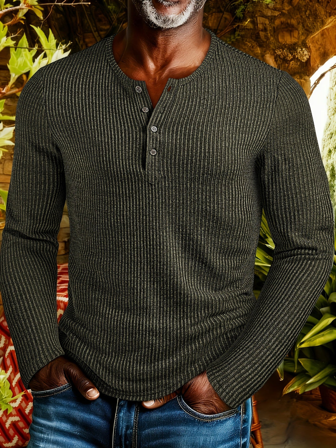 Griffin | Strukturert Ribbet Henley-skjorte