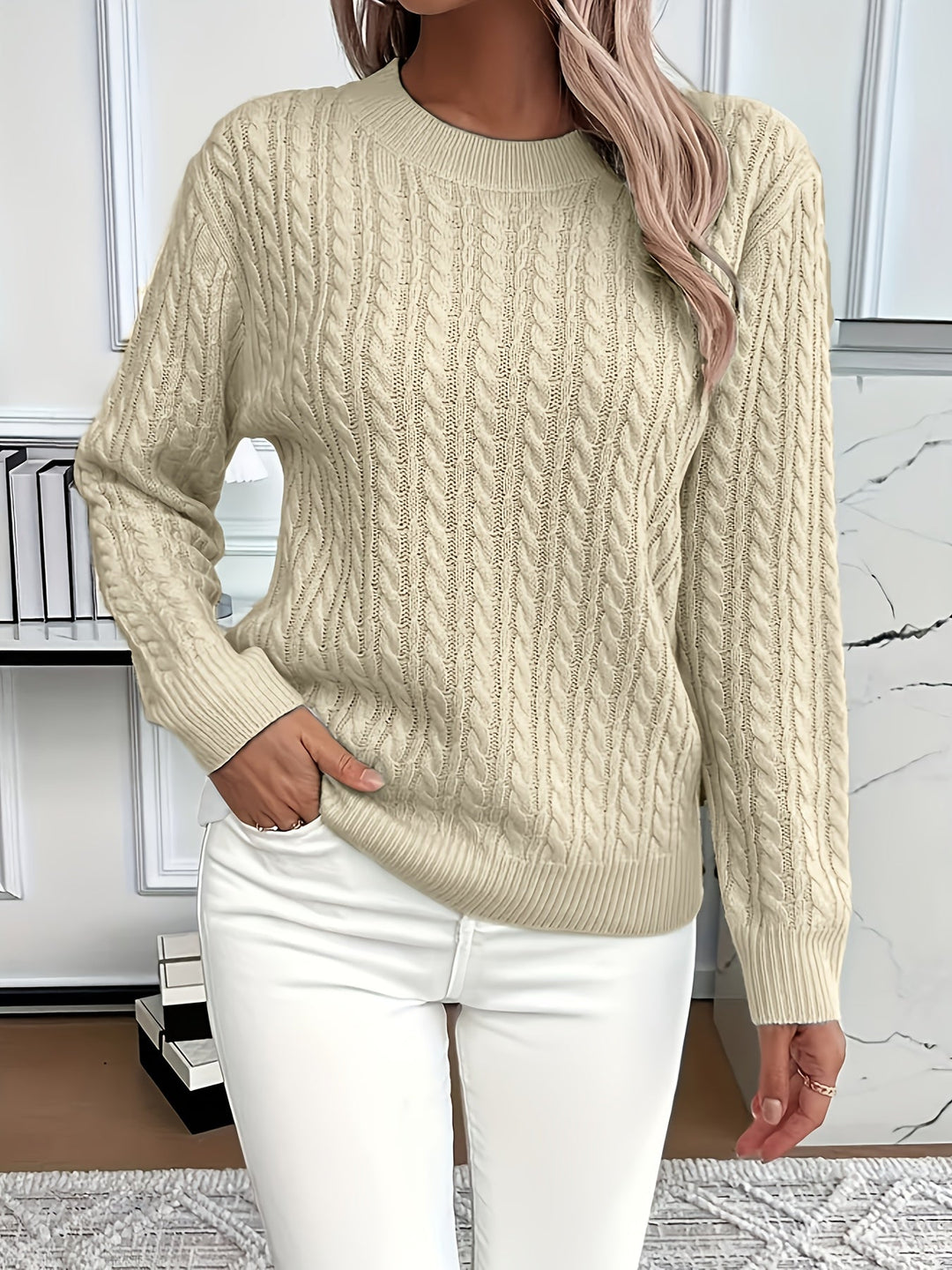 Faye | Kabelstrikket genser med rund hals