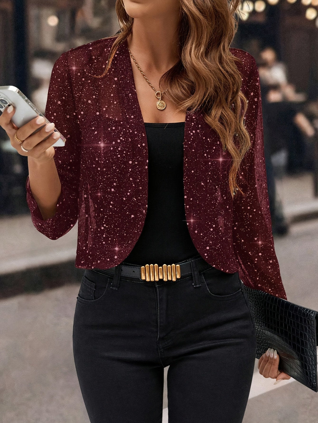 Elaine | Glitrende Cropped Jakke