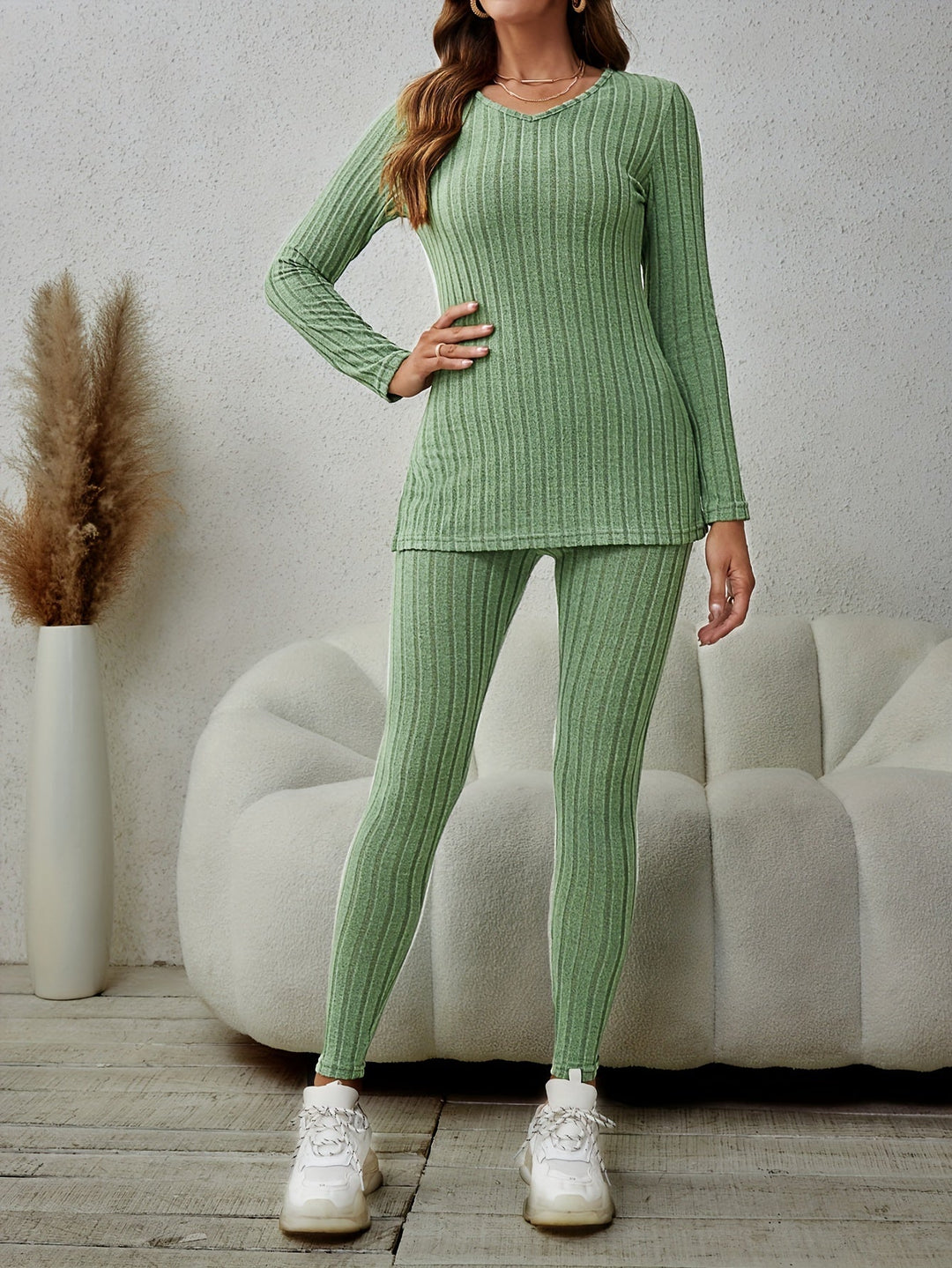 Delphina | Casual ribbestrikket to-delt sett