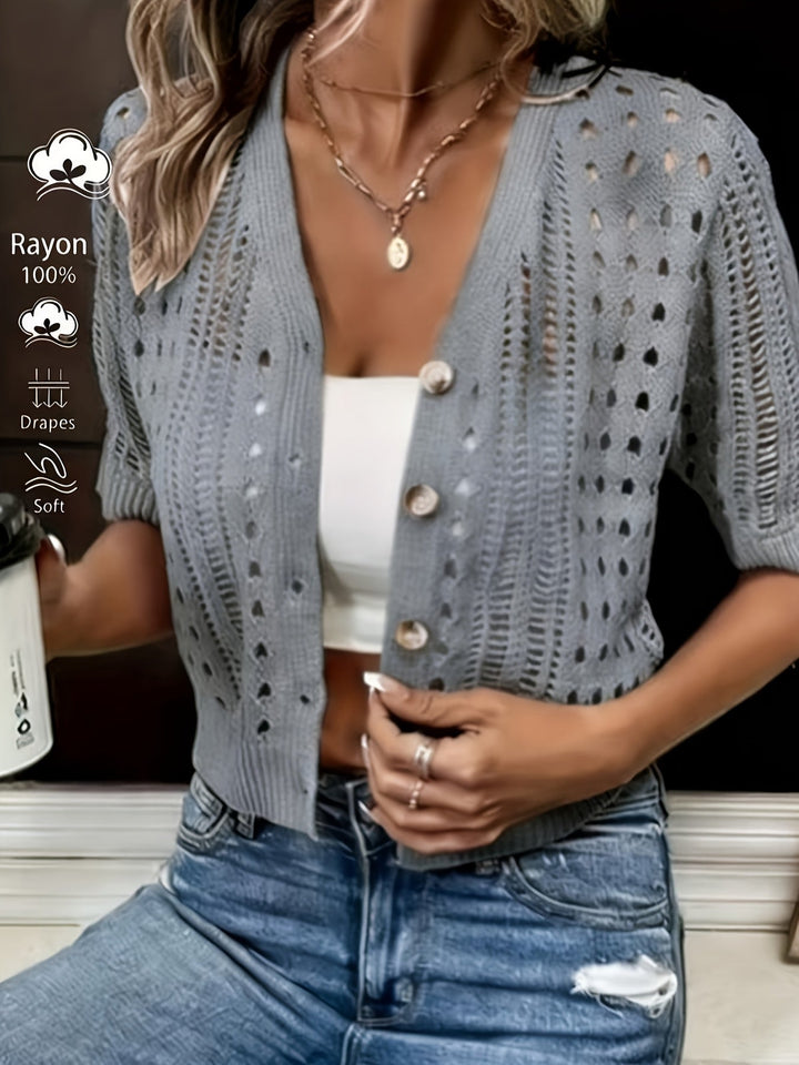 Delphine | Åpenstrikket Kortermet Cardigan