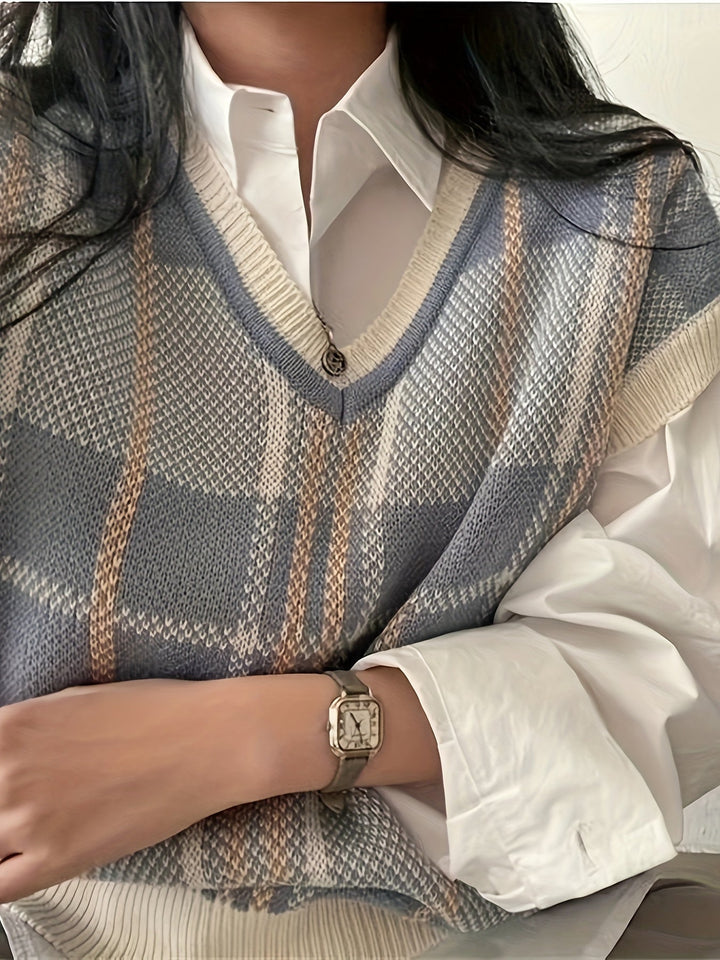 Marnie | Vintage rutete V-hals genservest