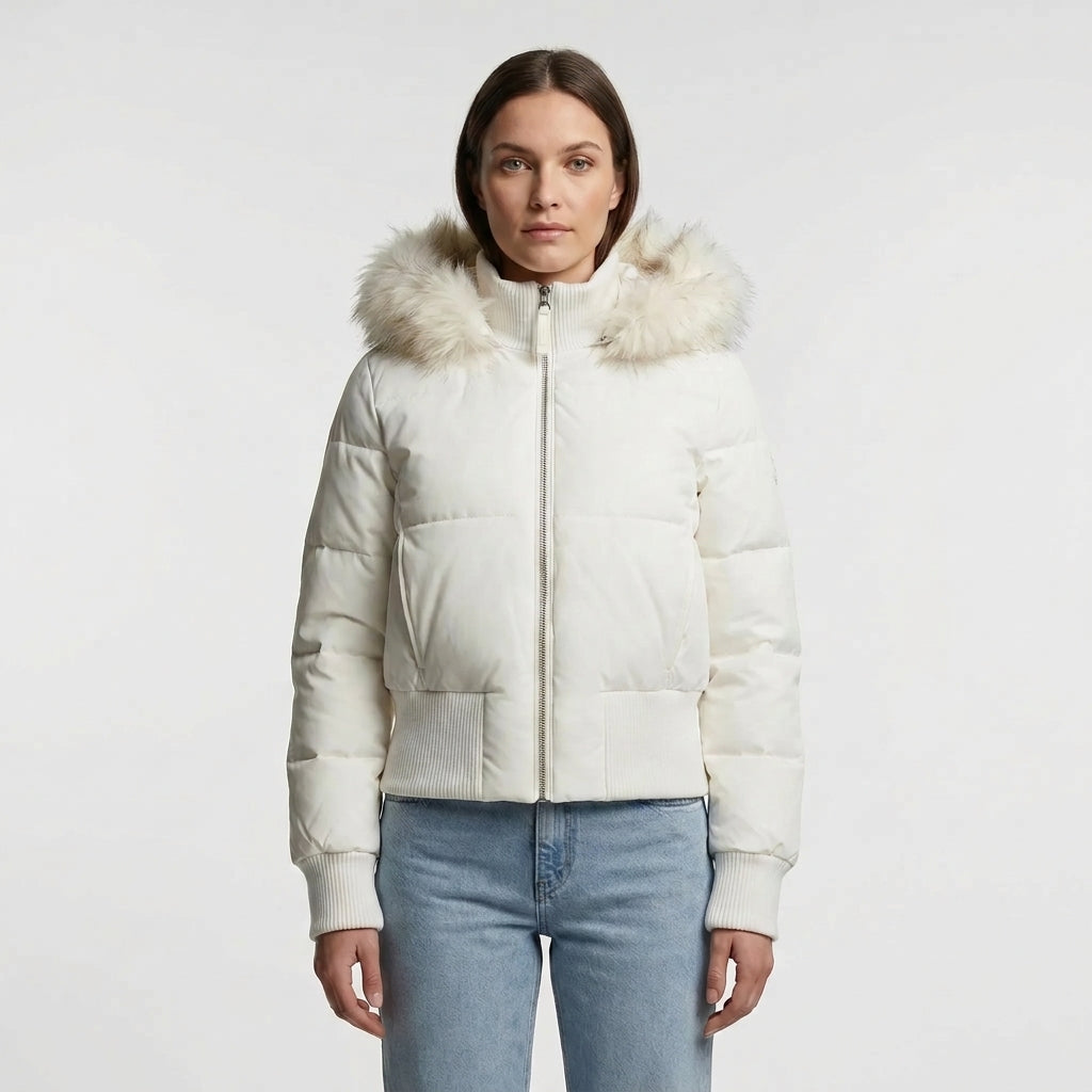 Dame Cropped Vinterjakke Quiltet med Hette og Pelskant