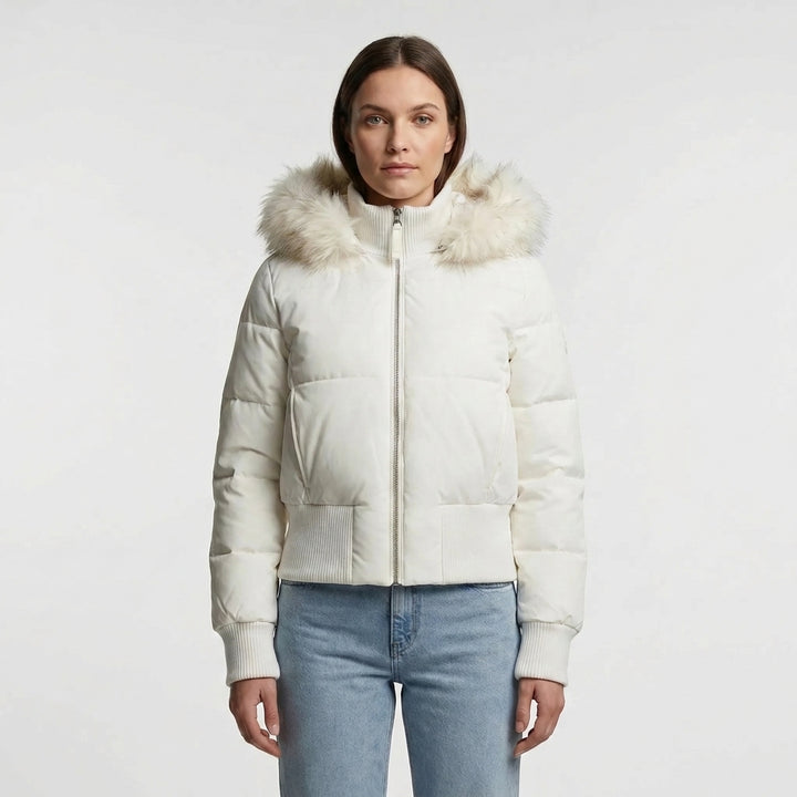 Dame Cropped Vinterjakke Quiltet med Hette og Pelskant