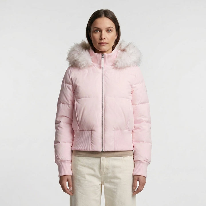 Dame Cropped Vinterjakke Quiltet med Hette og Pelskant