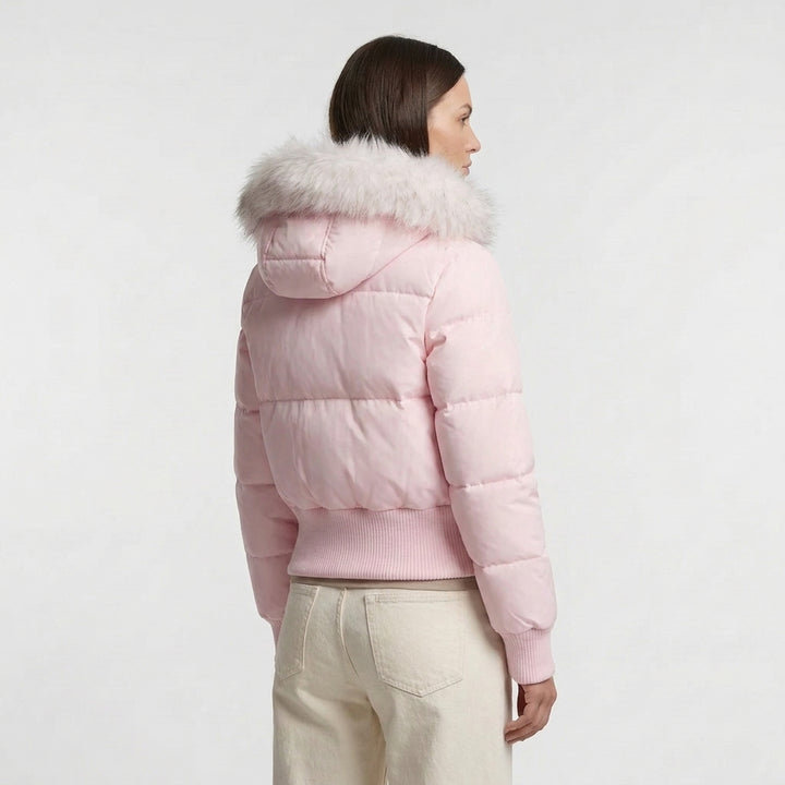 Dame Cropped Vinterjakke Quiltet med Hette og Pelskant