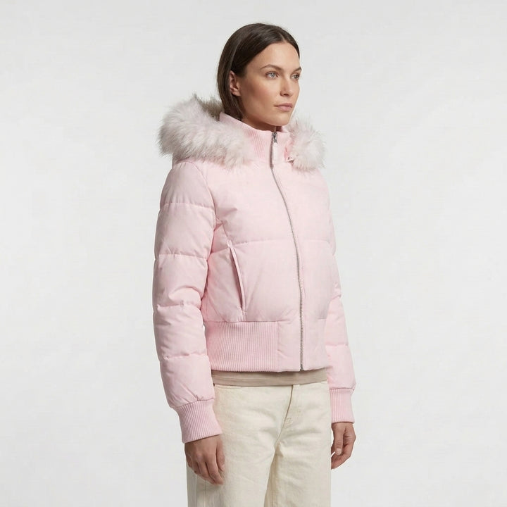 Dame Cropped Vinterjakke Quiltet med Hette og Pelskant