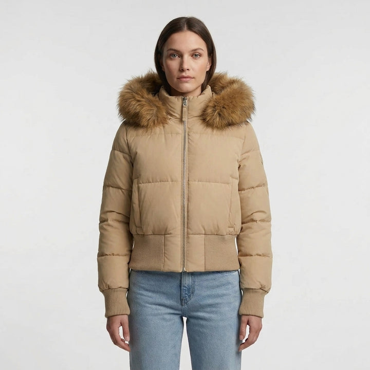 Dame Cropped Vinterjakke Quiltet med Hette og Pelskant
