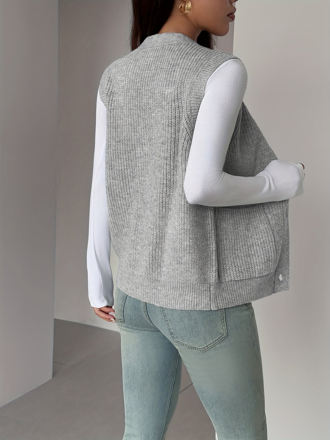 Miriam | Knappet V-hals Strikkevest