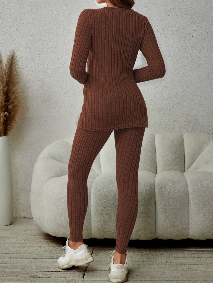Delphina | Casual ribbestrikket to-delt sett