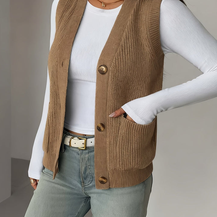 Miriam | Knappet V-hals Strikkevest