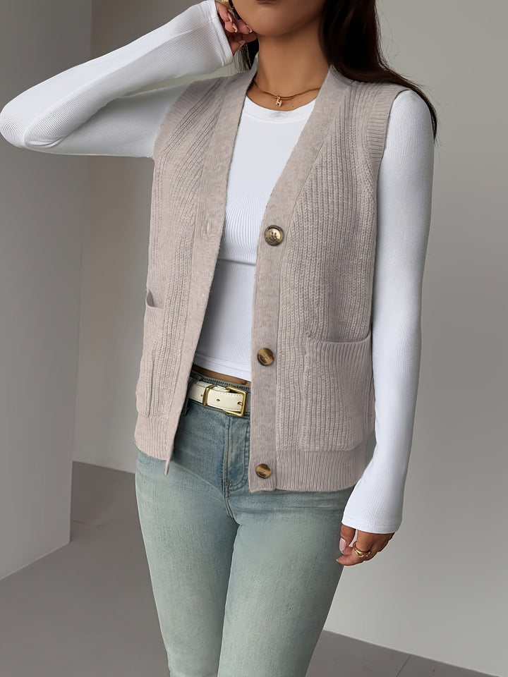 Miriam | Knappet V-hals Strikkevest
