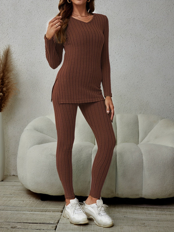 Delphina | Casual ribbestrikket to-delt sett