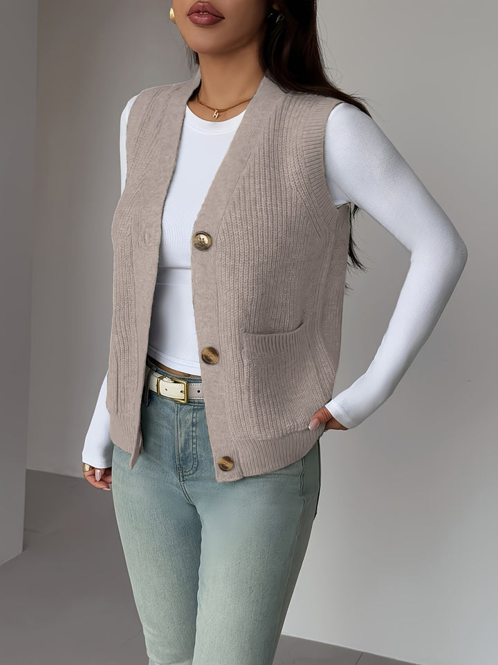 Miriam | Knappet V-hals Strikkevest