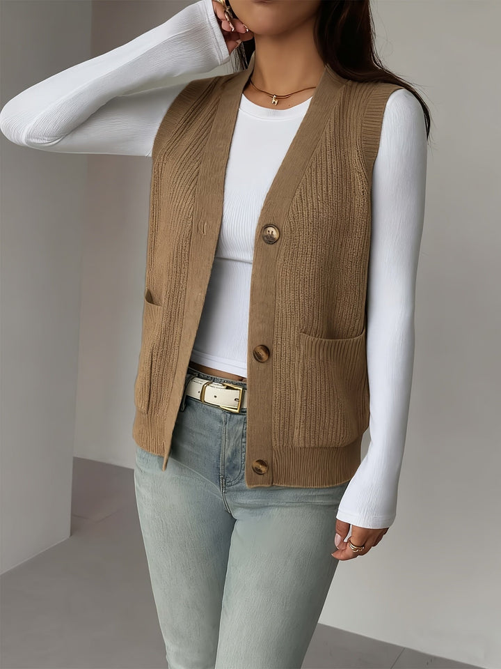 Miriam | Knappet V-hals Strikkevest