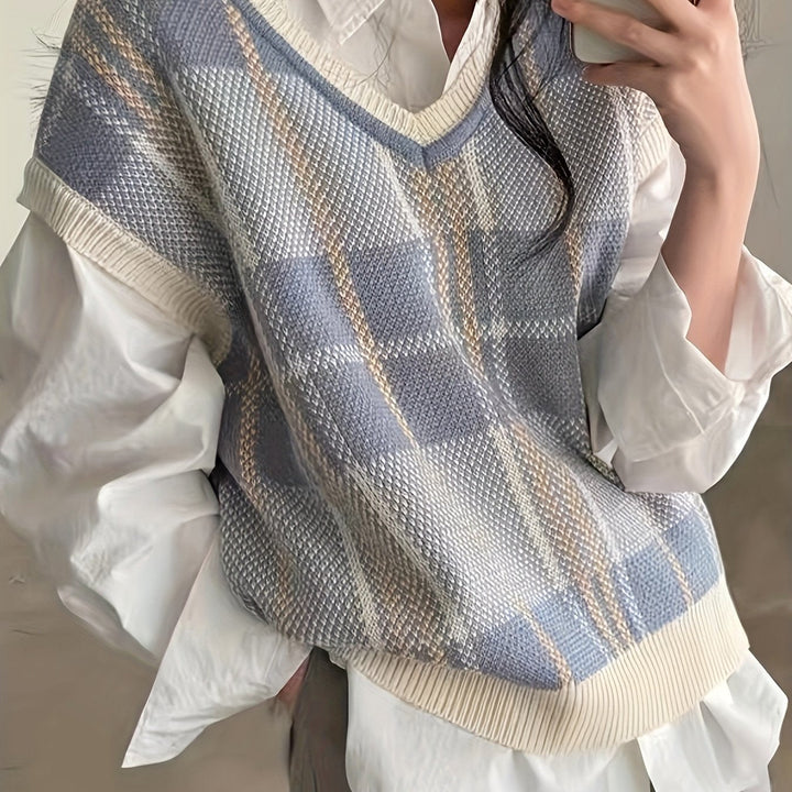 Marnie | Vintage rutete V-hals genservest