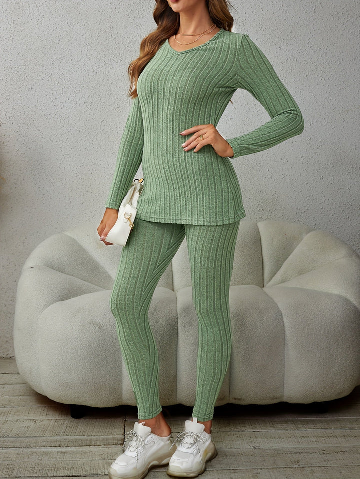 Delphina | Casual ribbestrikket to-delt sett