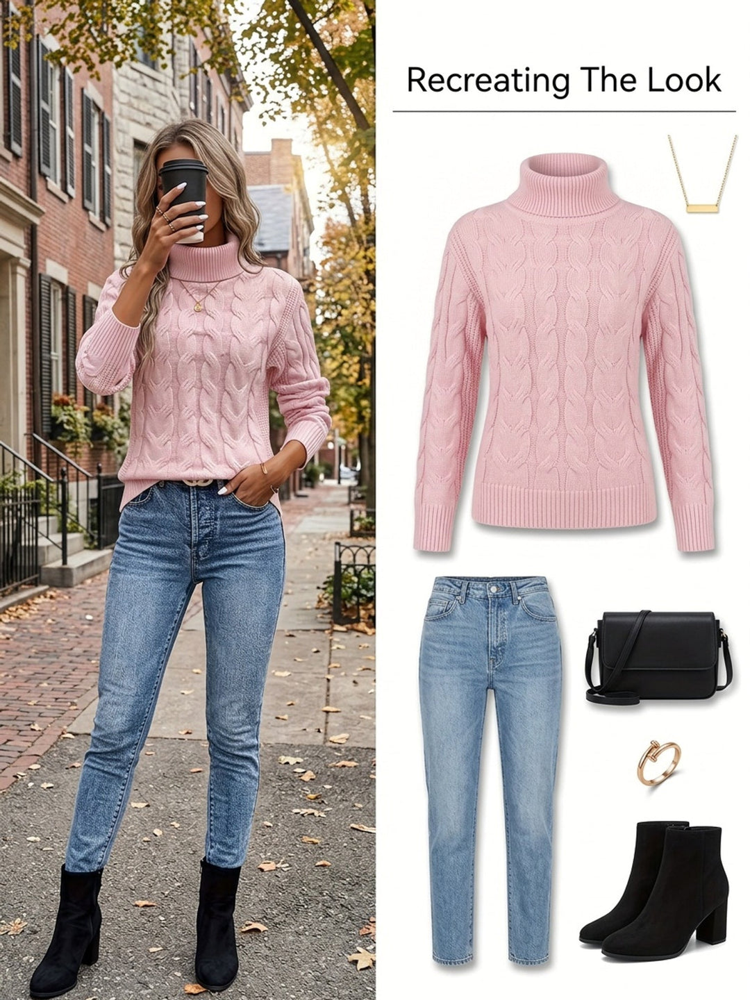 Celeste | Koselig kabelstrikket genser med høy hals