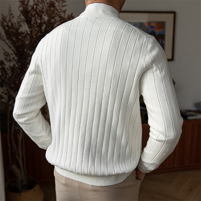 Vincent | Ribbestrikket V-hals Cardigan med Knapper