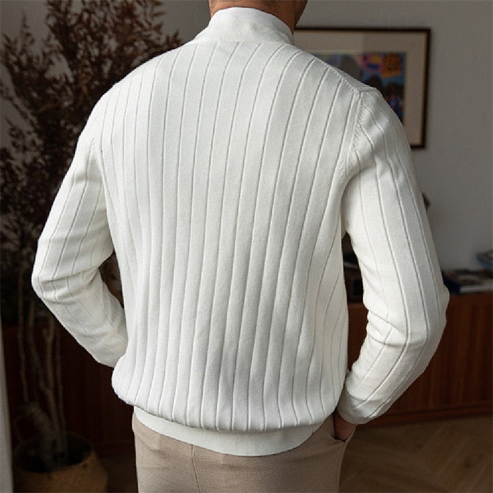 Vincent | Ribbestrikket V-hals Cardigan med Knapper
