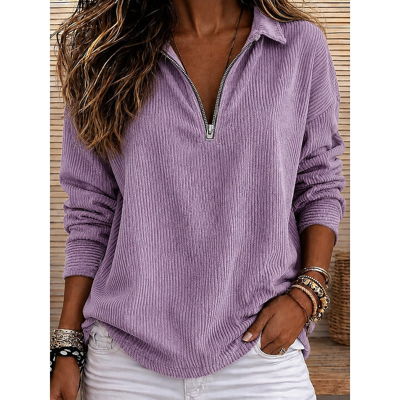 Genevra Ribbet Quarter-Zip Genser Topp