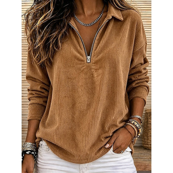 Genevra Ribbet Quarter-Zip Genser Topp