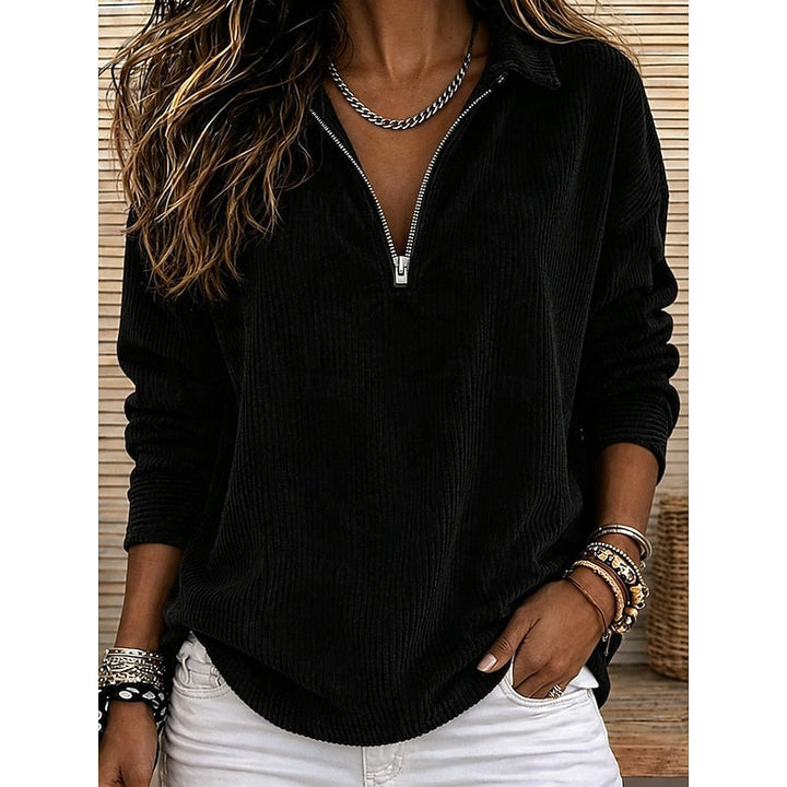 Genevra Ribbet Quarter-Zip Genser Topp